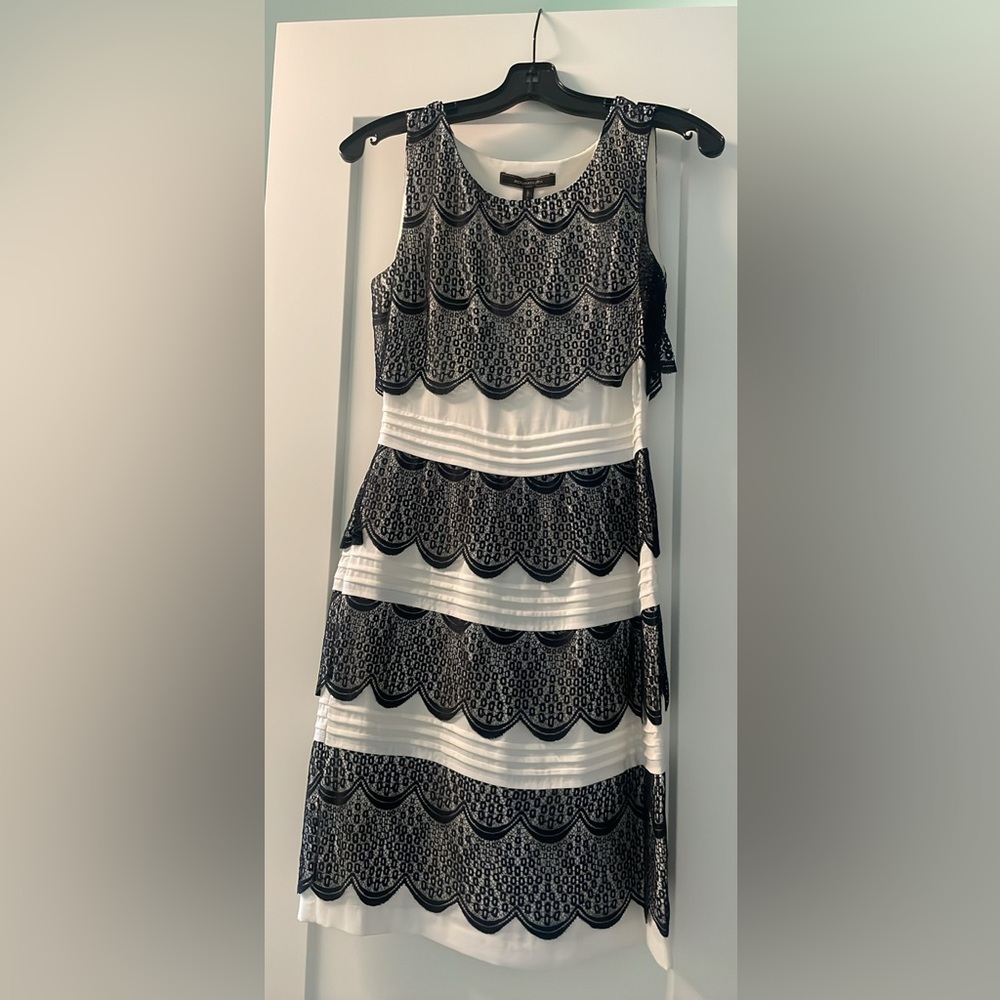 BCBGMaxAzria Black and White Scalloped Lace Mini Dress